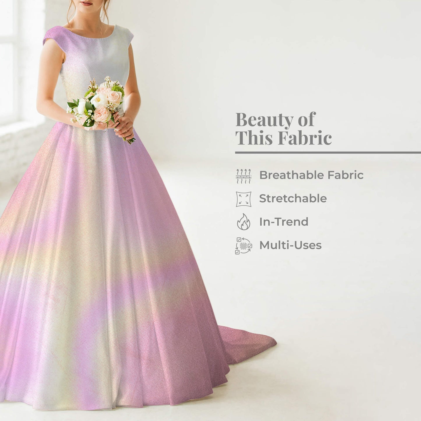 Baby Pink Holographic Dual Tones Galaxy Imported Net Fabric (Width 62 Inches)