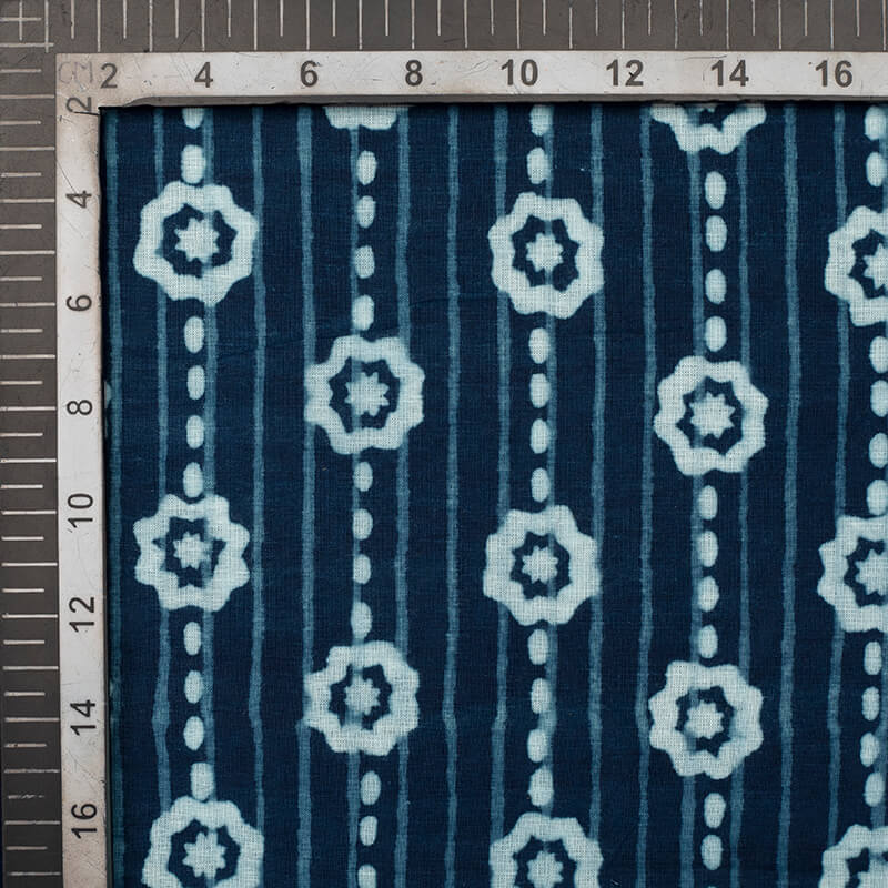 Indigo Stripes Pattern Natural Dye Printed Organic Cotton Fabric - Fabcurate