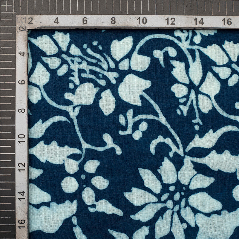 Indigo Floral Pattern Natural Dye Printed Organic Cotton Fabric - Fabcurate