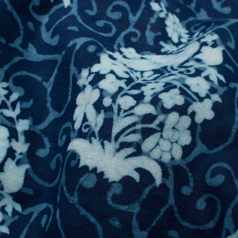 Indigo Floral Pattern Natural Dye Printed Organic Cotton Fabric - Fabcurate