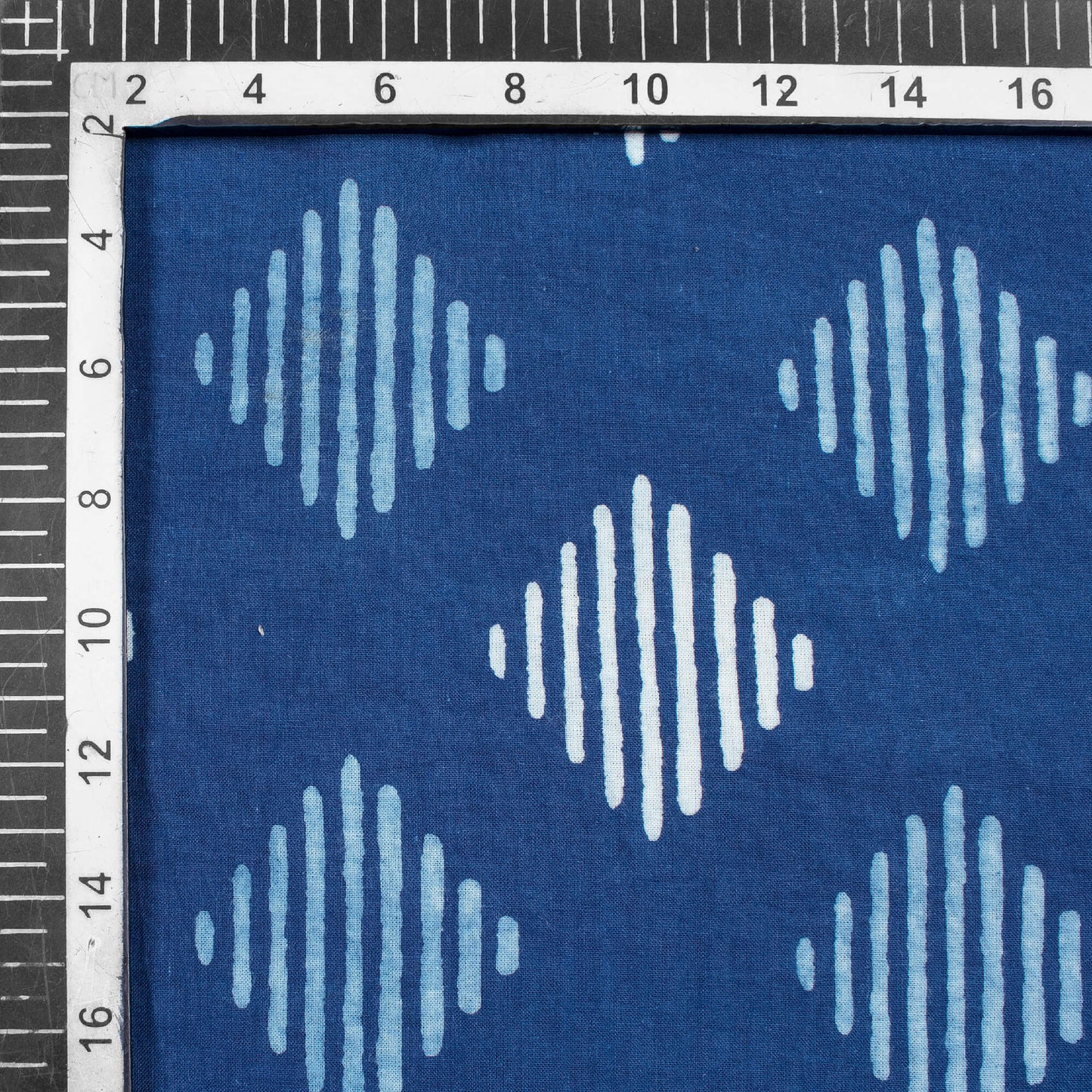 Indigo Geometric Pattern Natural Dye Printed Organic Cotton Fabric - Fabcurate