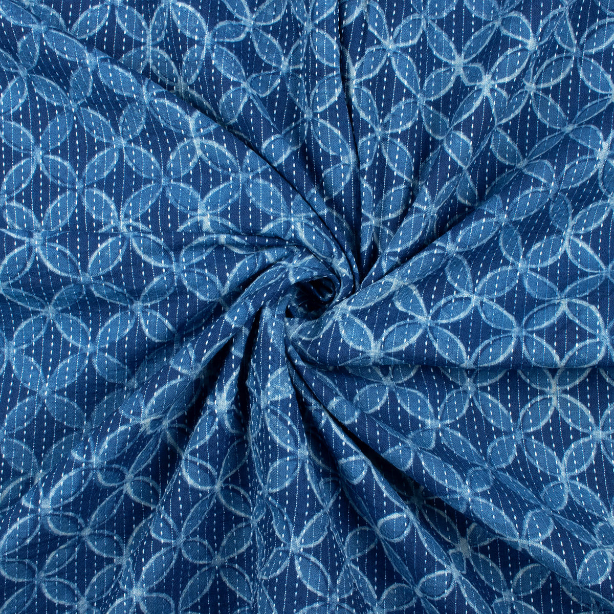 Indigo Traditional Pattern Natural Dye Akola Handblock Kantha Cotton Fabric