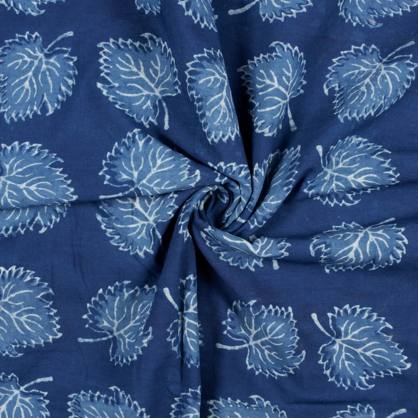 Indigo Leaf Pattern Natural Dye Akola Handblock Cotton Fabric