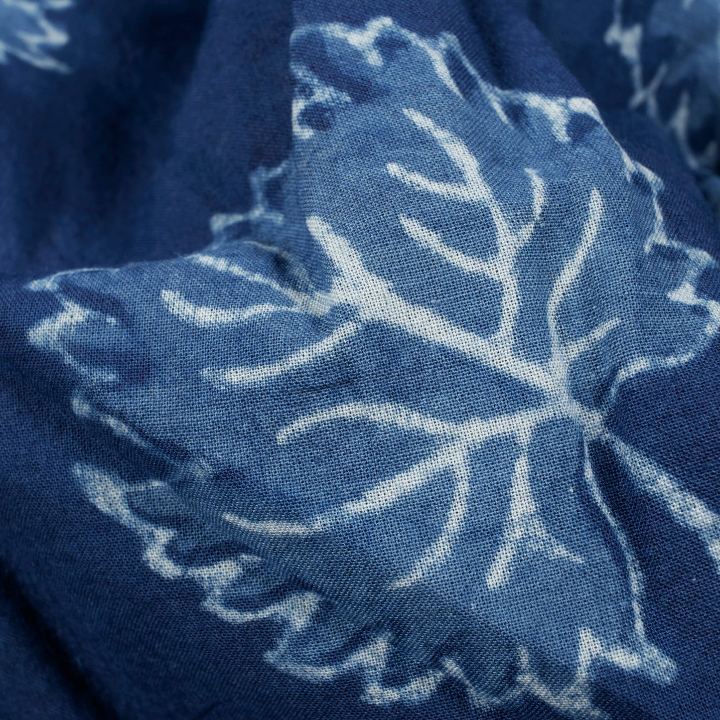 Indigo Leaf Pattern Natural Dye Akola Handblock Cotton Fabric