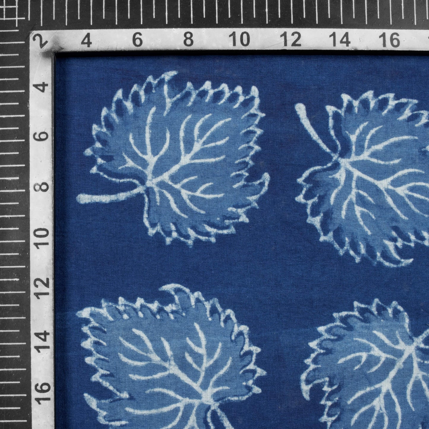 Indigo Leaf Pattern Natural Dye Akola Handblock Cotton Fabric