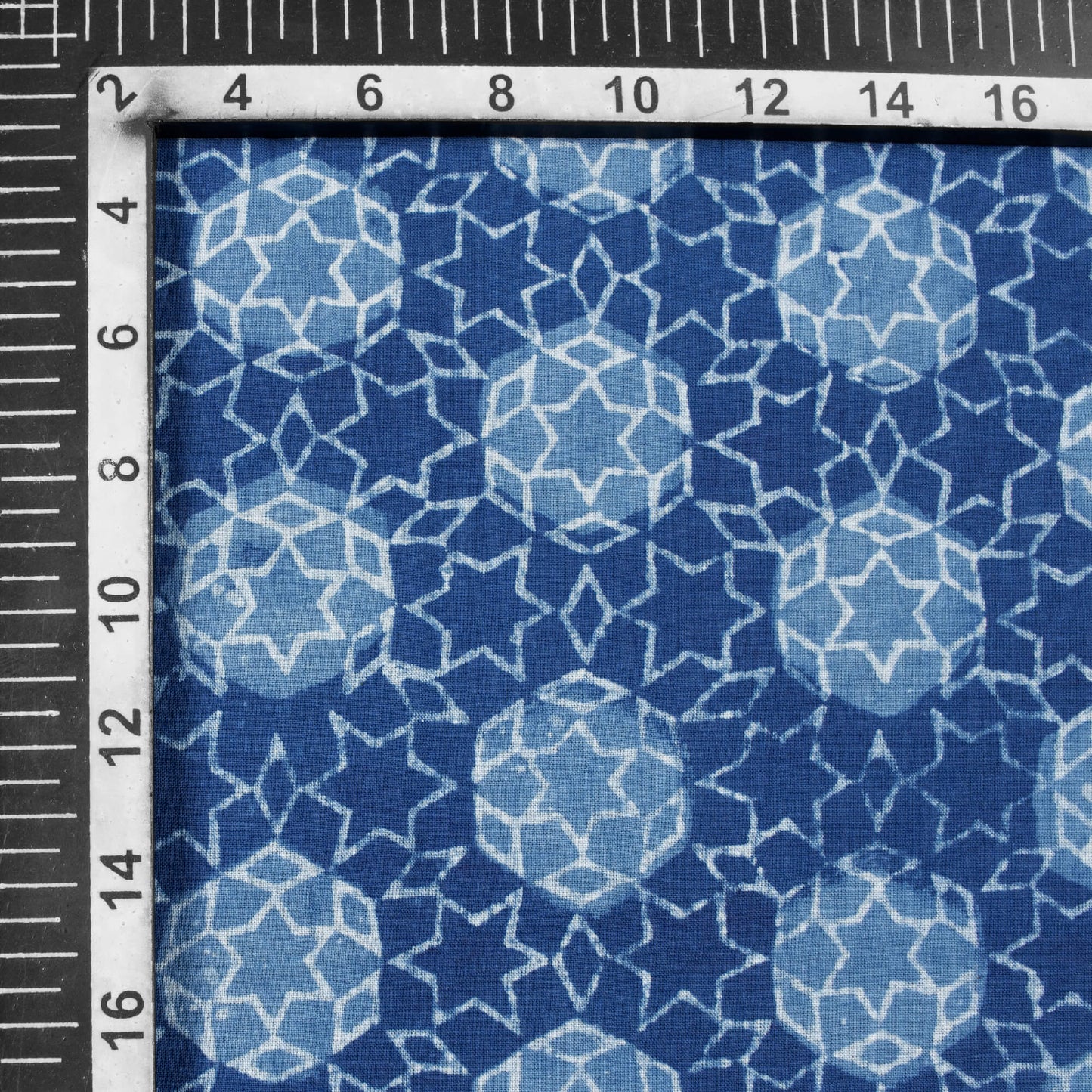 Indigo Geometric Pattern Natural Dye Akola Handblock Cotton Fabric