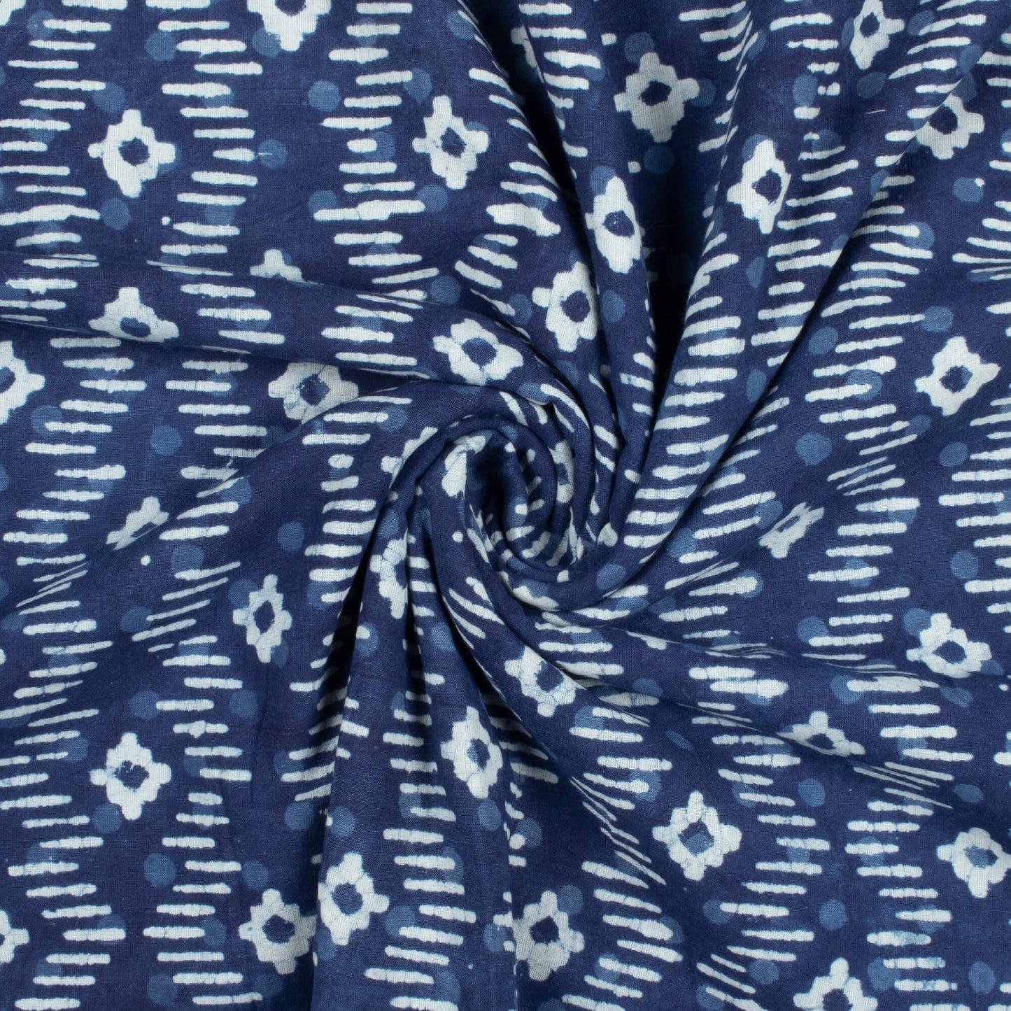 Indigo Trellis Pattern Handblock Cotton Fabric