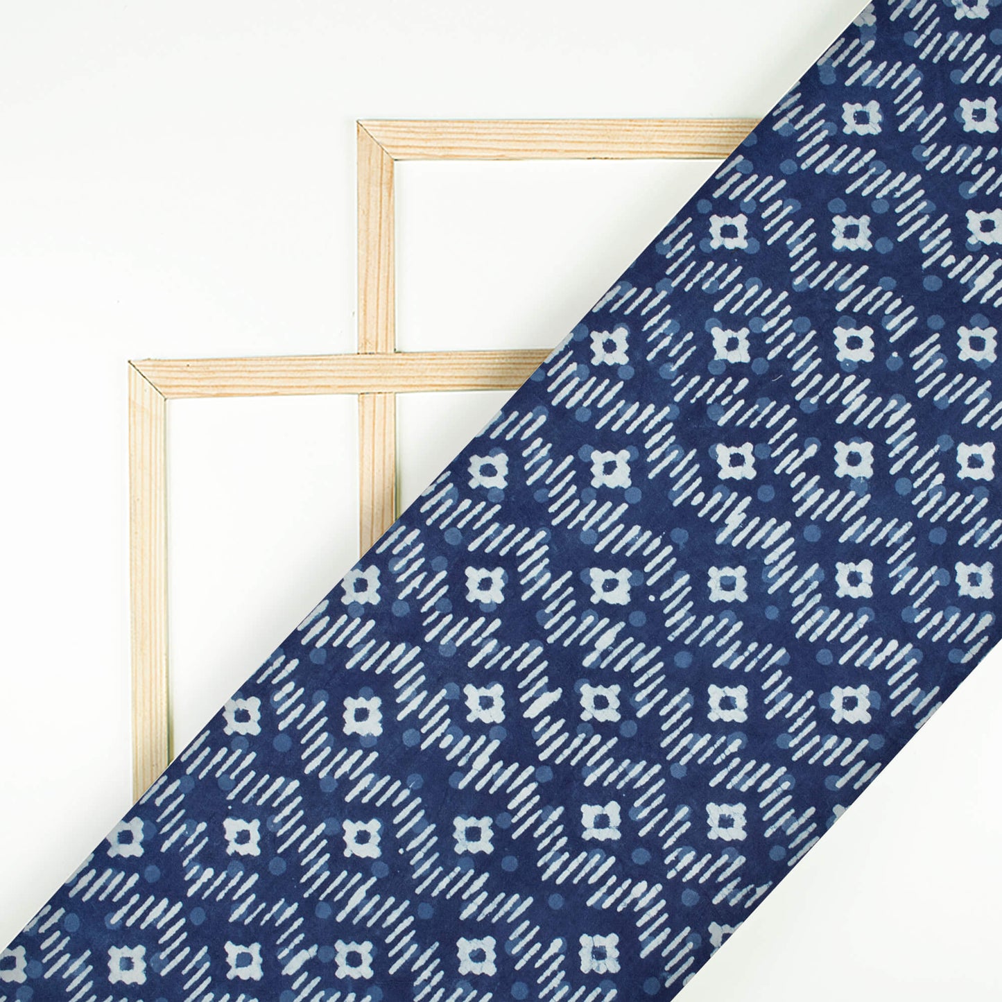 Indigo Trellis Pattern Handblock Cotton Fabric