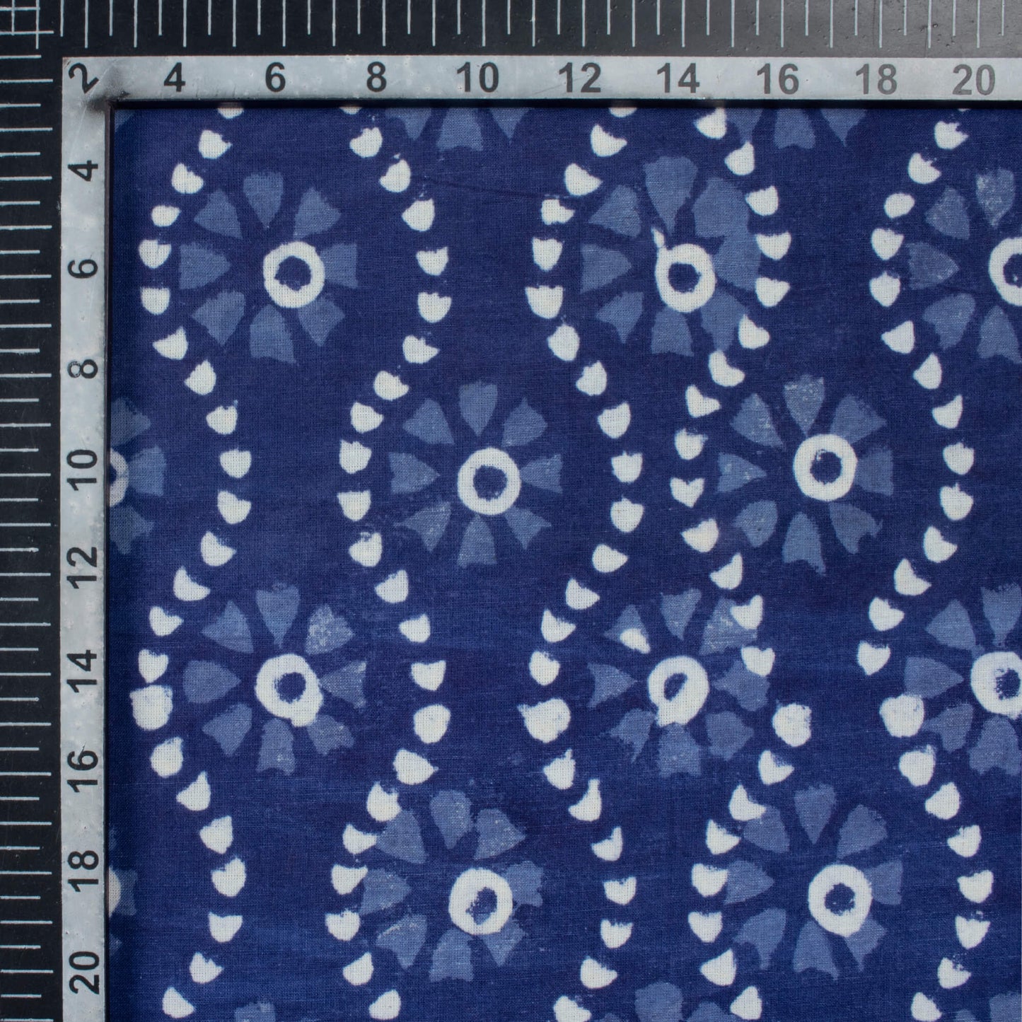 Indigo Trellis Pattern Handblock Cotton Fabric
