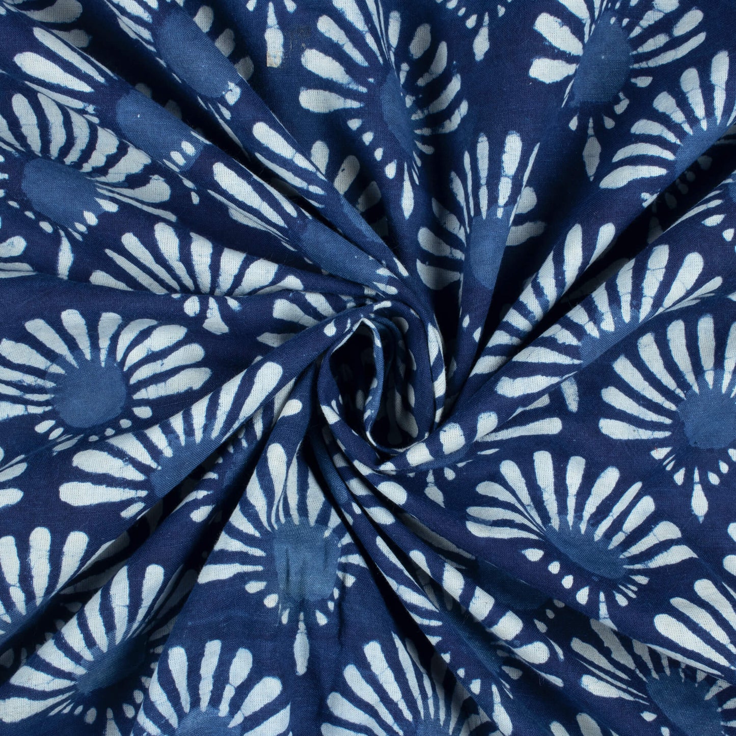 Indigo Floral Pattern Handblock Cotton Fabric