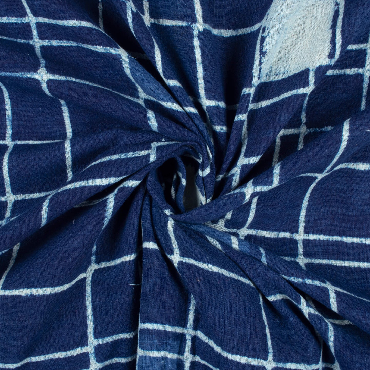 Indigo Geometric Pattern Handblock Cotton Slub Fabric