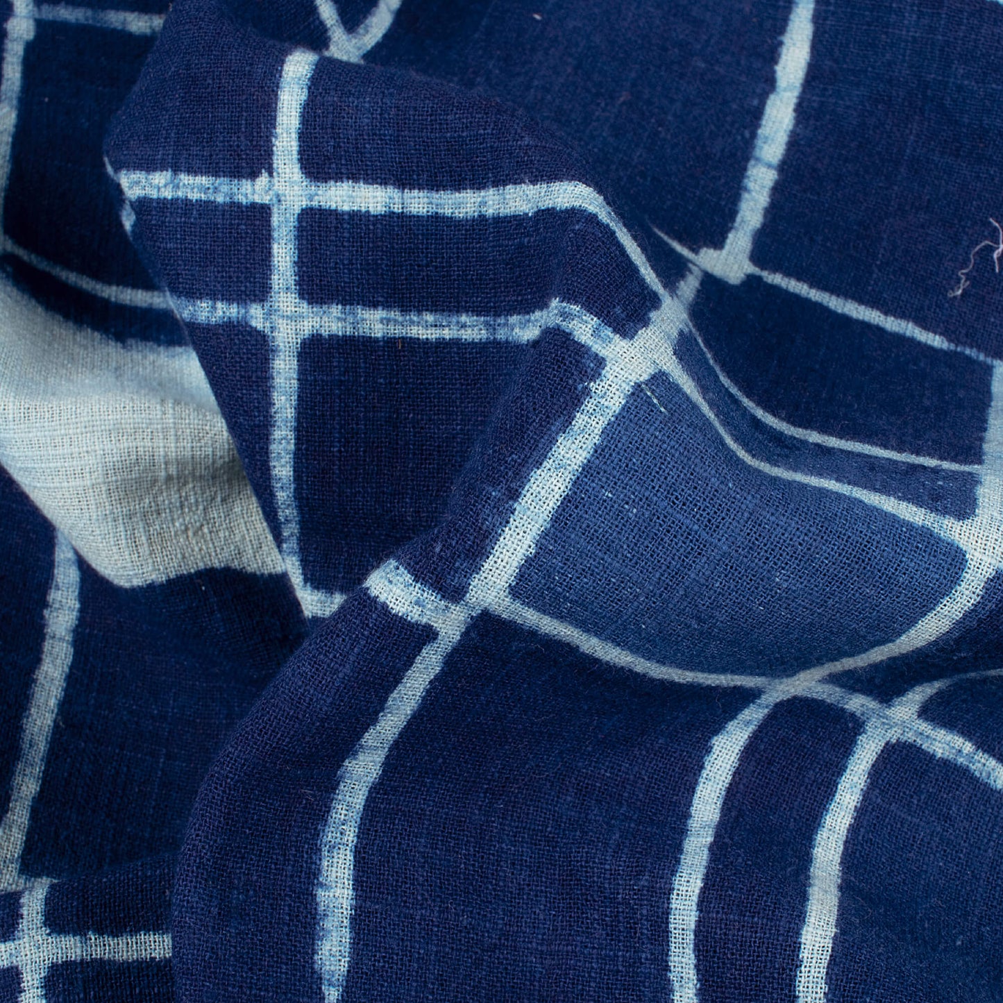 Indigo Geometric Pattern Handblock Cotton Slub Fabric