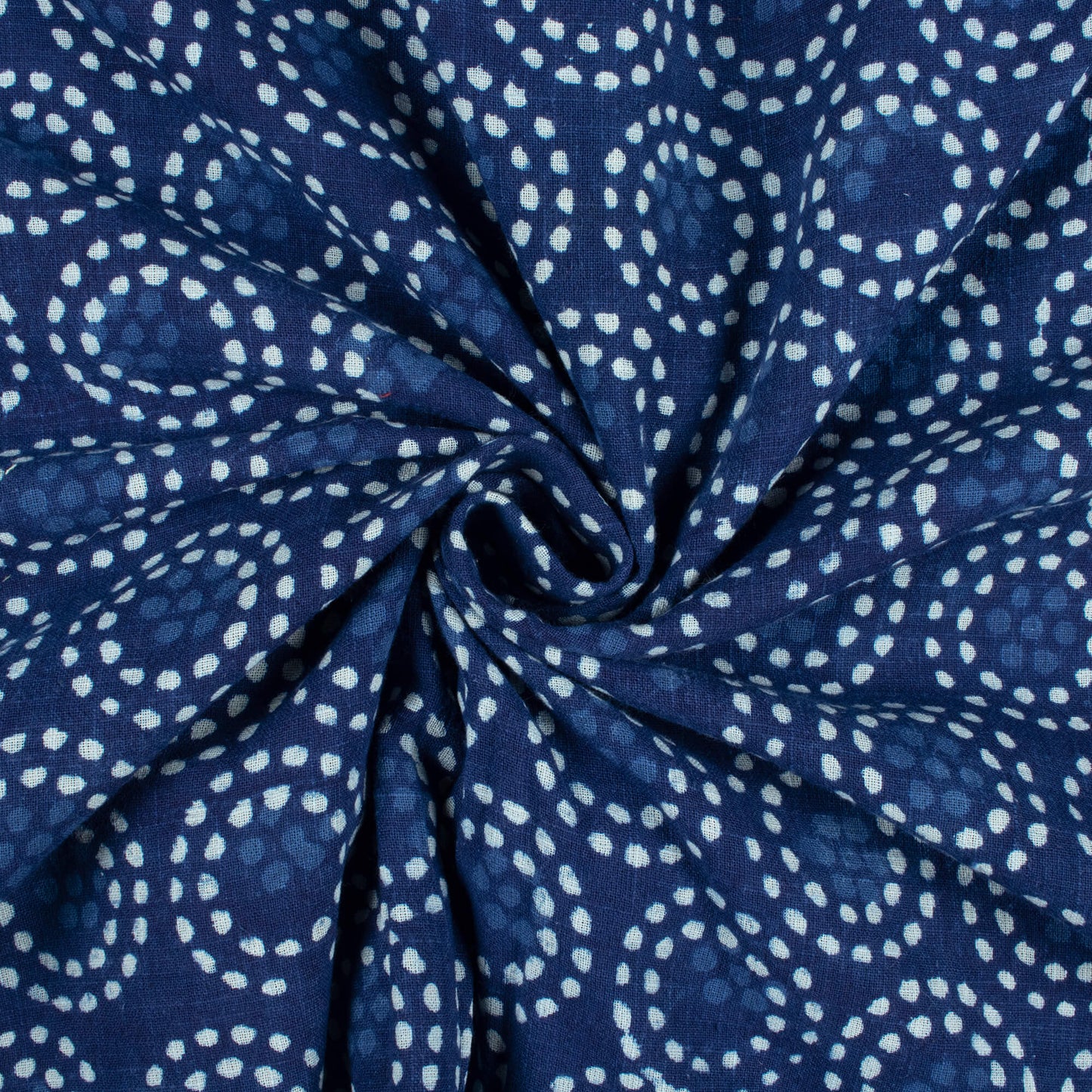 Indigo Geometric Pattern Handblock Cotton Slub Fabric