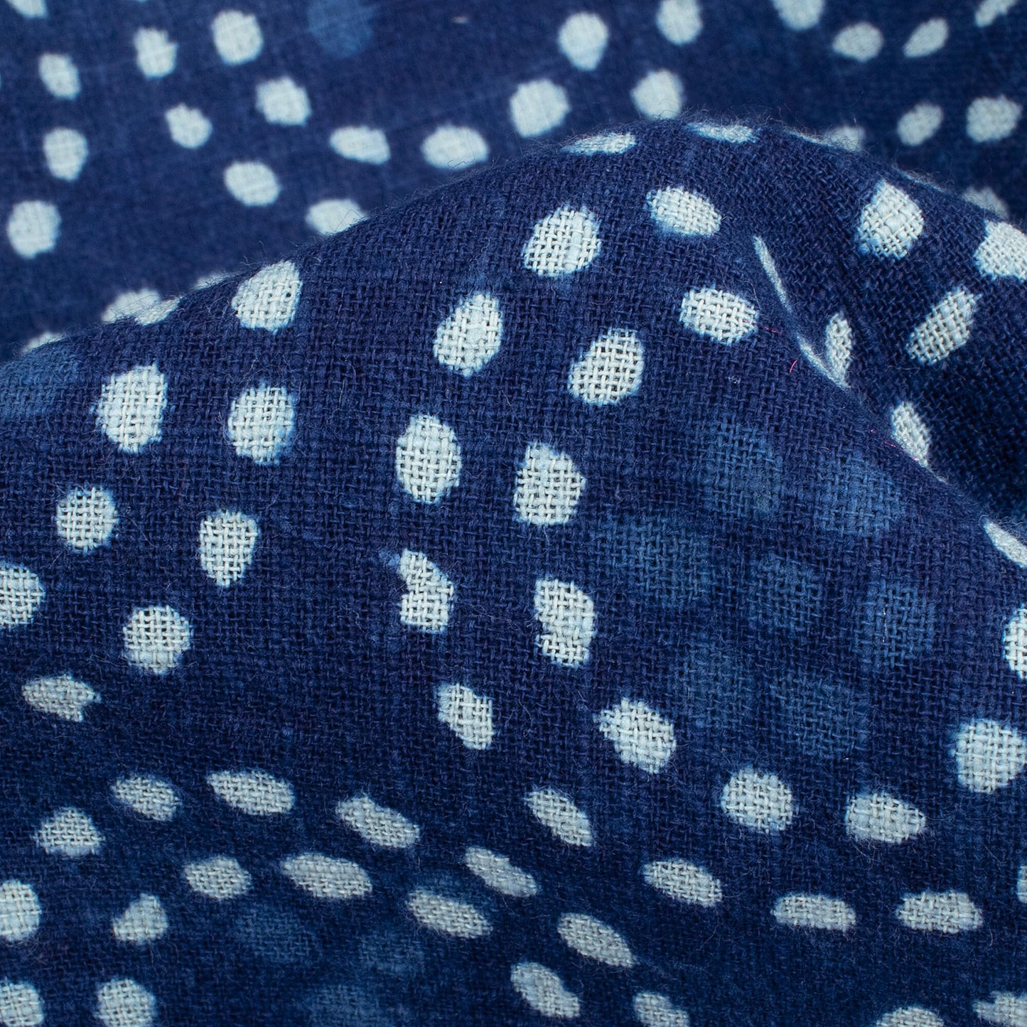 Indigo Geometric Pattern Handblock Cotton Slub Fabric