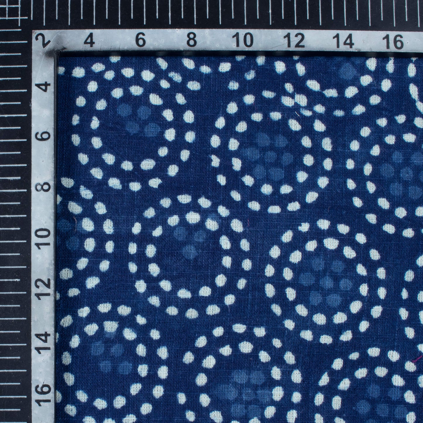 Indigo Geometric Pattern Handblock Cotton Slub Fabric
