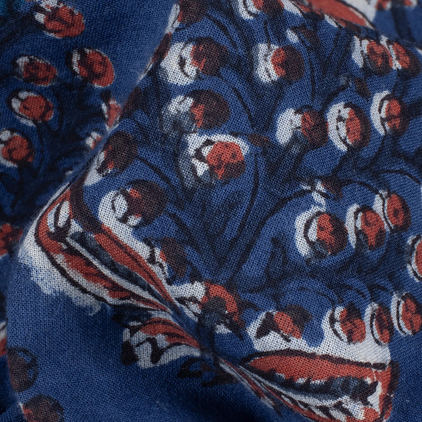 Multi-Color Indigo Floral Pattern Handblock Cotton Fabric