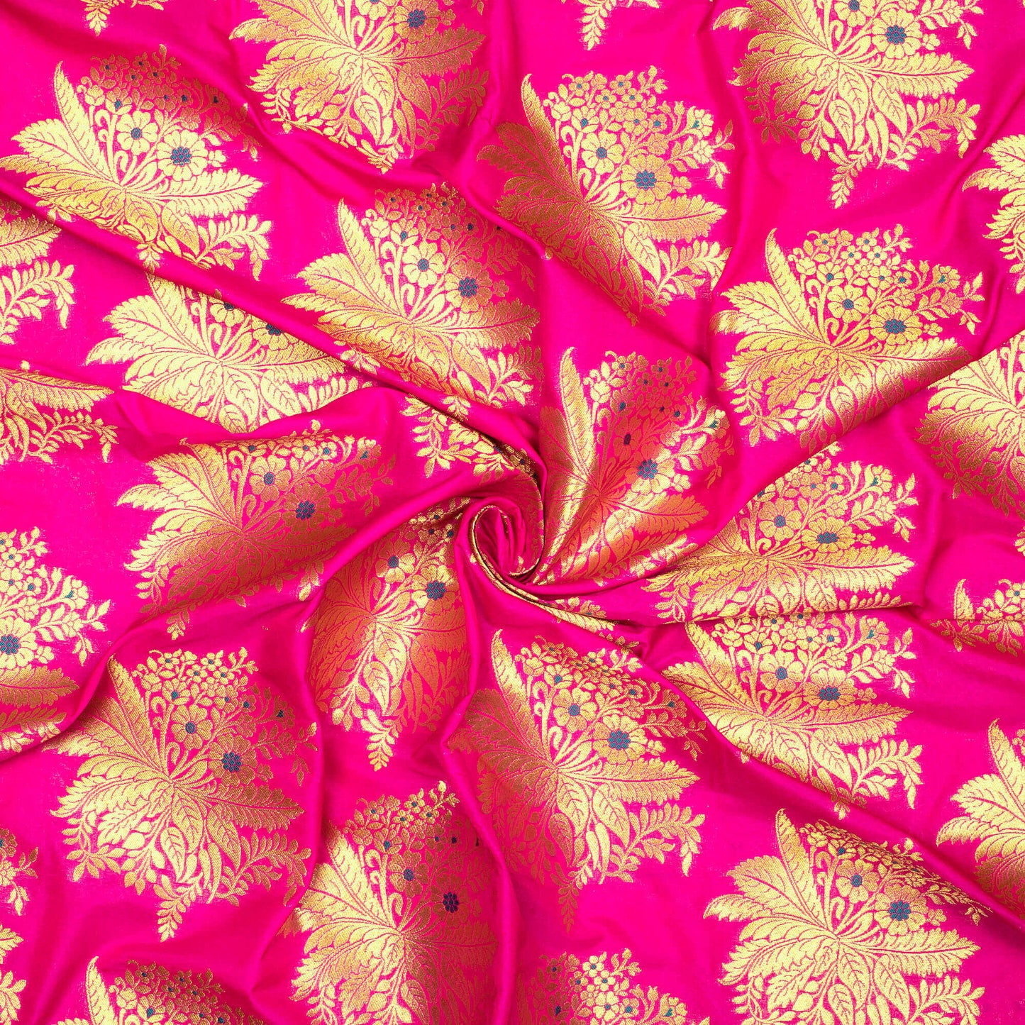 Magenta Pink Floral Pattern Zari Jacquard Banarasi Silk Fabric - Fabcurate