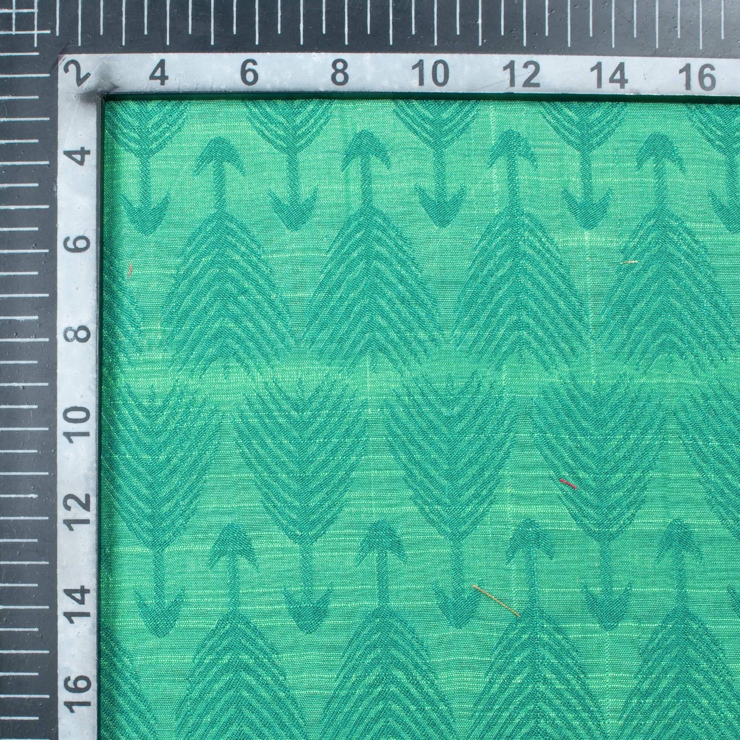 Sea Green Quirky Pattern Dual Tone Jacquard Chanderi Slub Fabric - Fabcurate