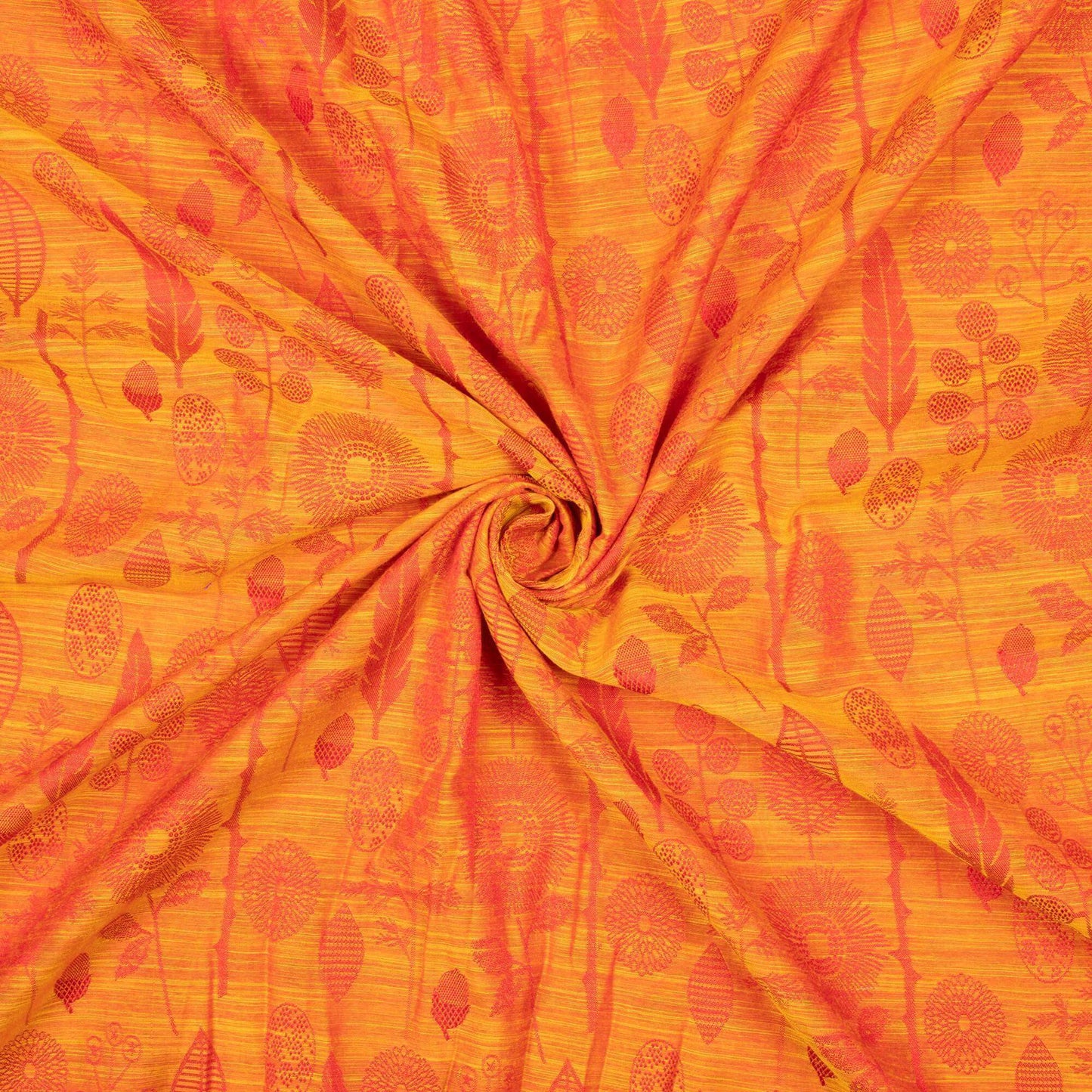 Burnt Orange Floral Pattern Dual Tone Jacquard Chanderi slub Fabric - Fabcurate