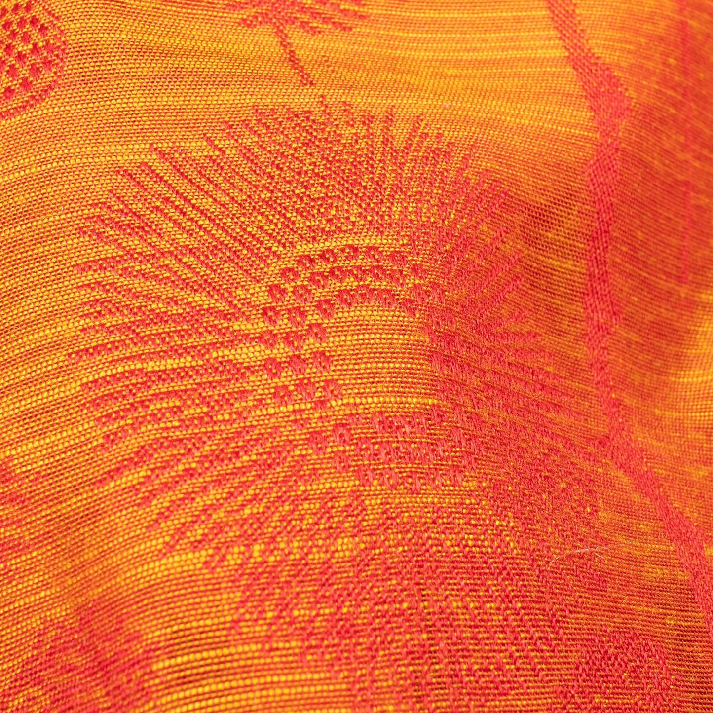 Burnt Orange Floral Pattern Dual Tone Jacquard Chanderi slub Fabric - Fabcurate