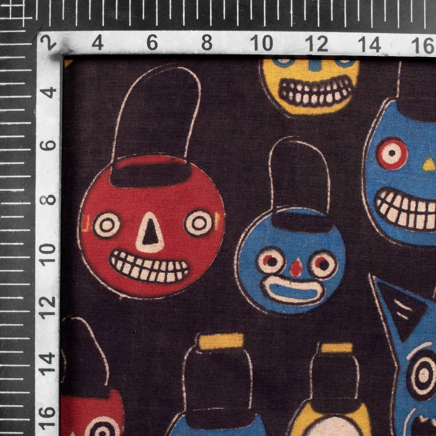 Black And Sangria Red Quirky Pattern Printed Kalamkari Cotton Fabric - Fabcurate
