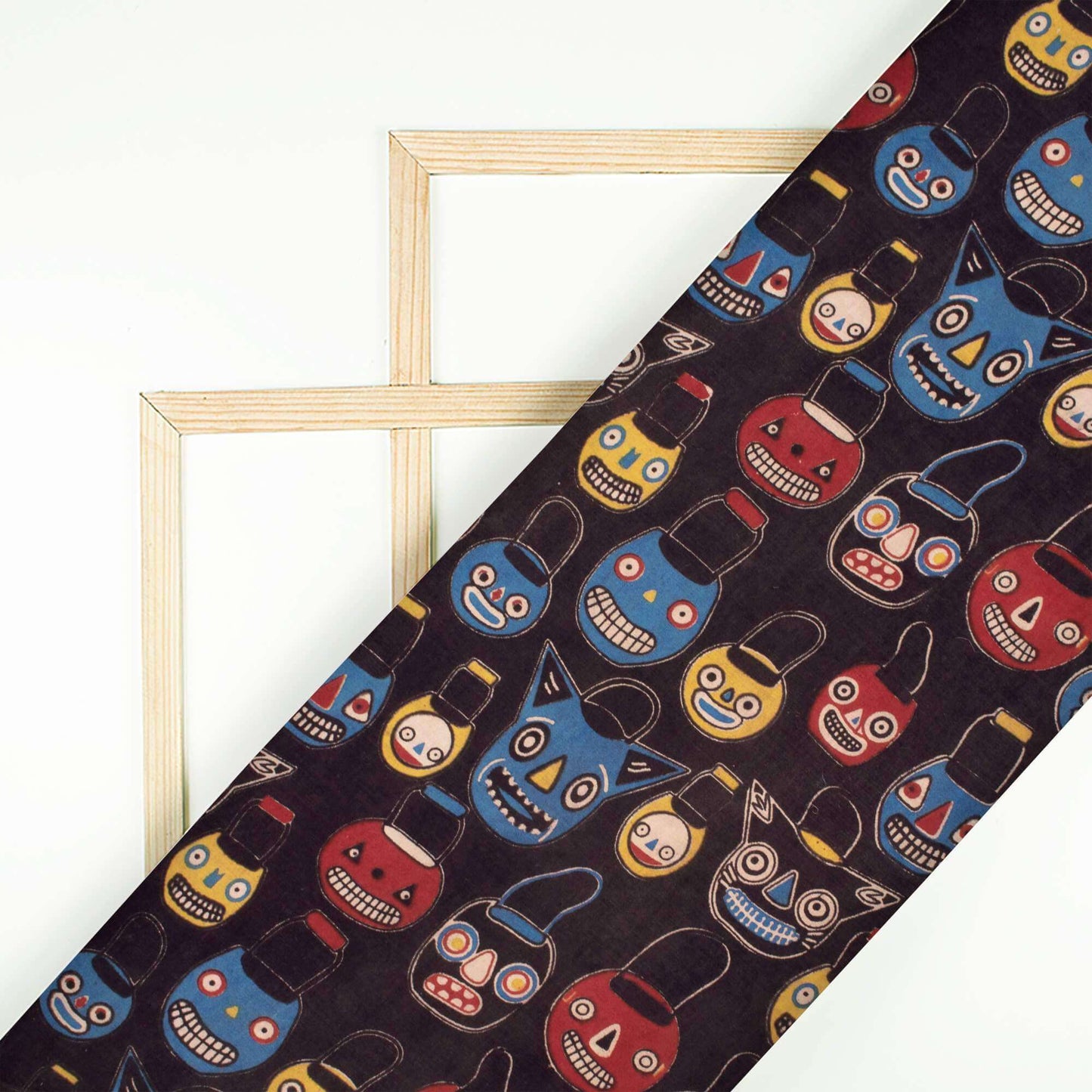 Black And Sangria Red Quirky Pattern Printed Kalamkari Cotton Fabric - Fabcurate