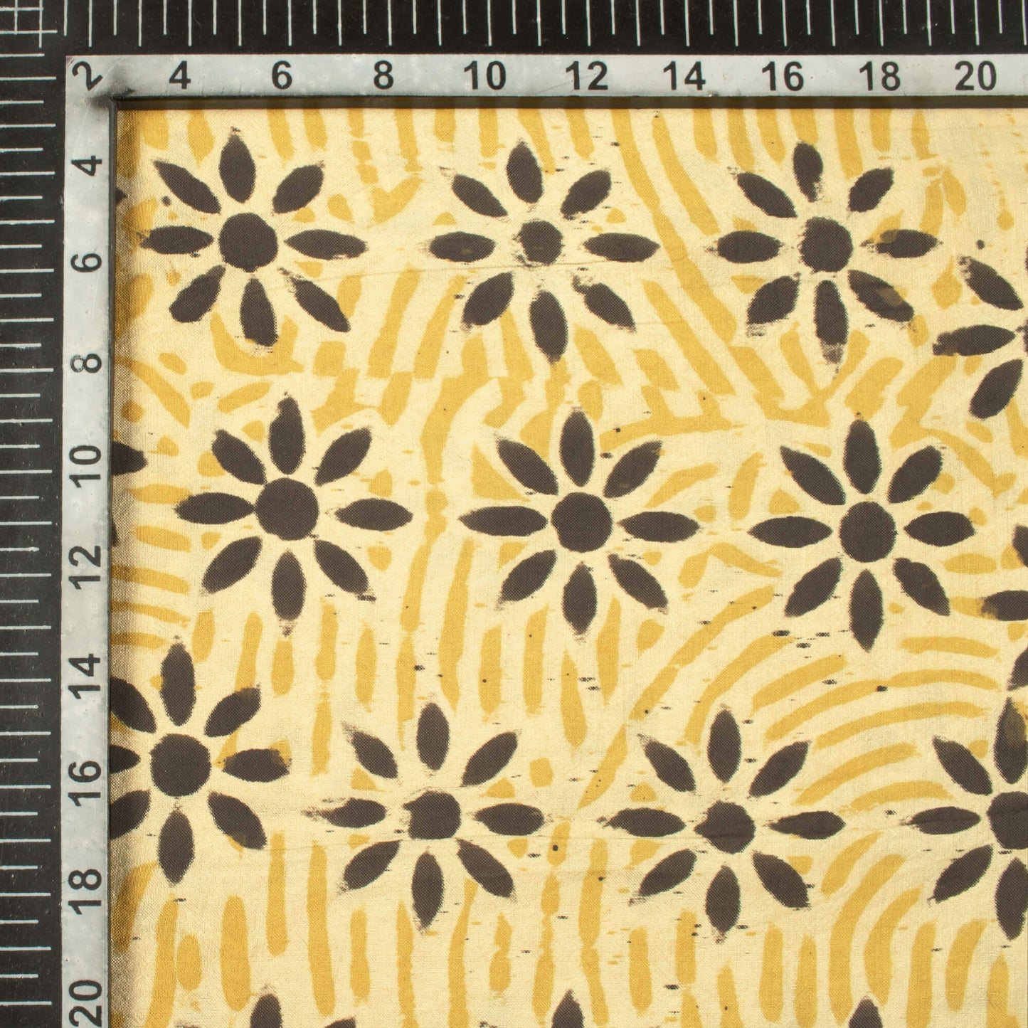 Cream And Black Floral Pattern Handblock Kalamkari Cotton Silk Fabric