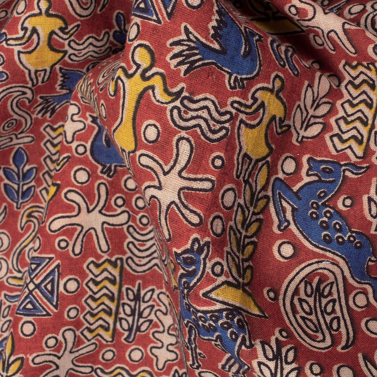 Persian Red And Oxford Blue Egyptian Pattern Printed Kalamkari Cotton Fabric