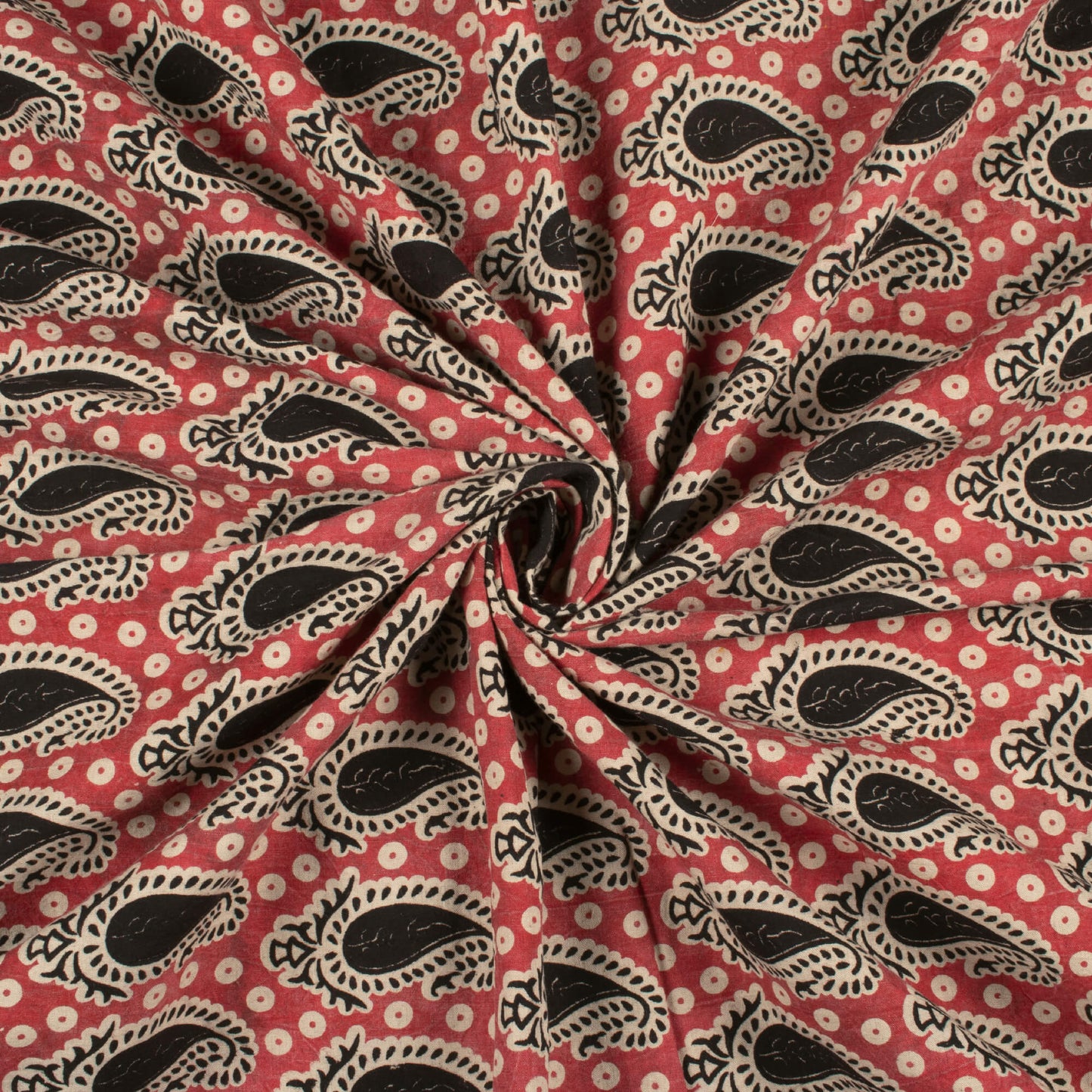 Wine Red And Black Paisley Pattern Printed Kalamkari Cotton Fabric