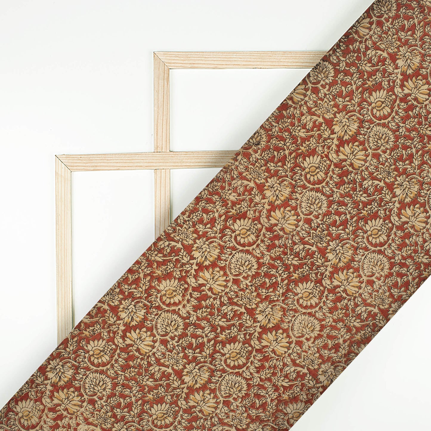 Brick Red And Beige Floral Pattern Printed Kalamkari Cotton Fabric