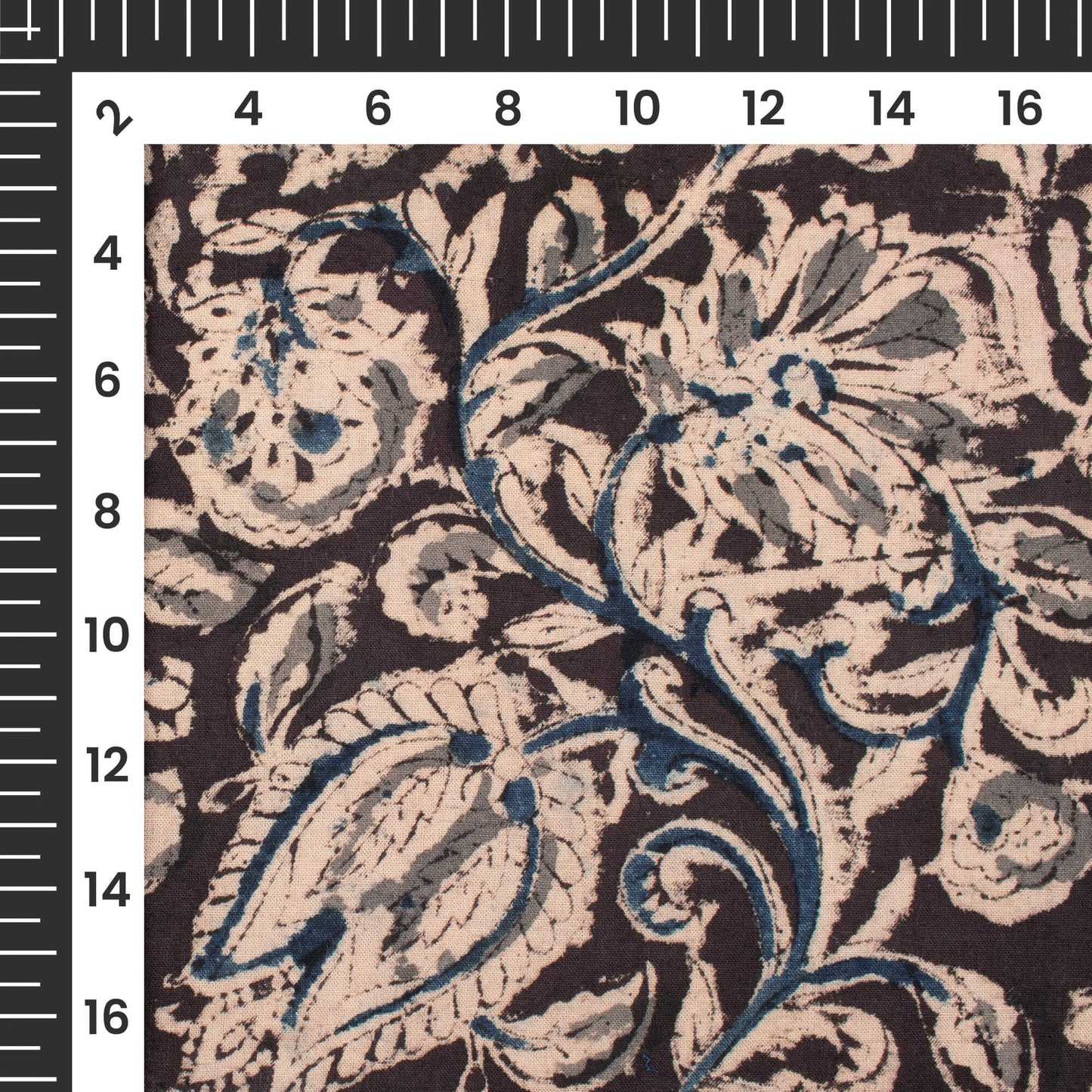 Black And Pastel Beige loral Pattern Handblock Kalamkari Cotton Fabric