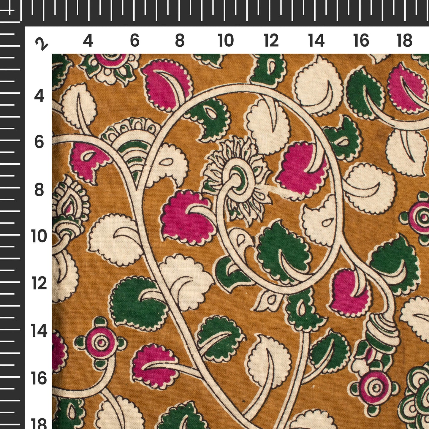 Turmeric Yellow And Beige Floral Pattern Kalamkari Cotton Fabric
