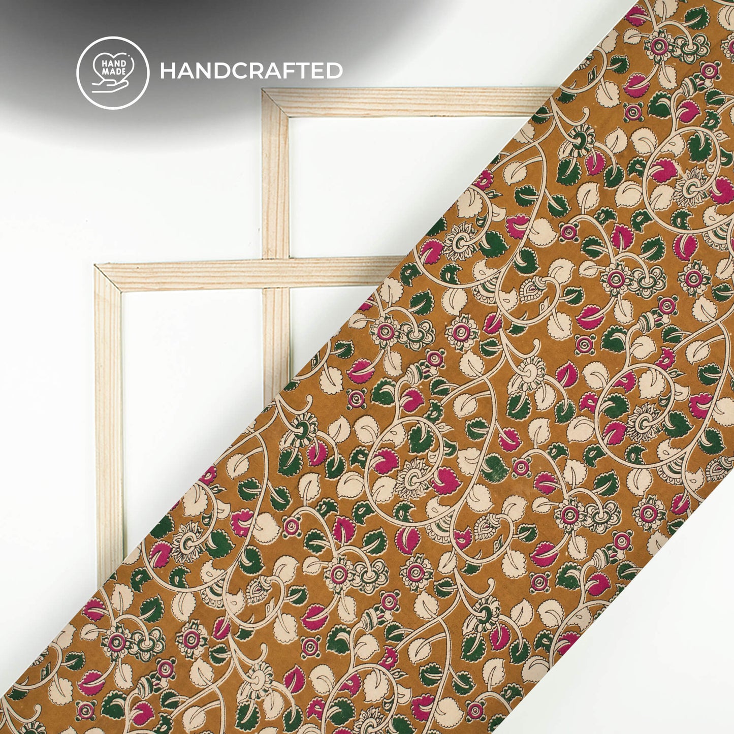 Turmeric Yellow And Beige Floral Pattern Kalamkari Cotton Fabric