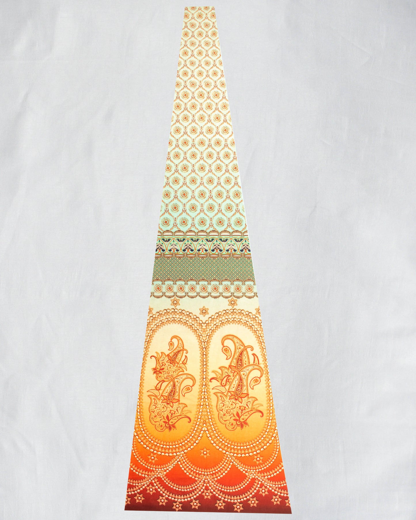 Orange and Green Paisley Printed Kali Set With Unstitched Blouse