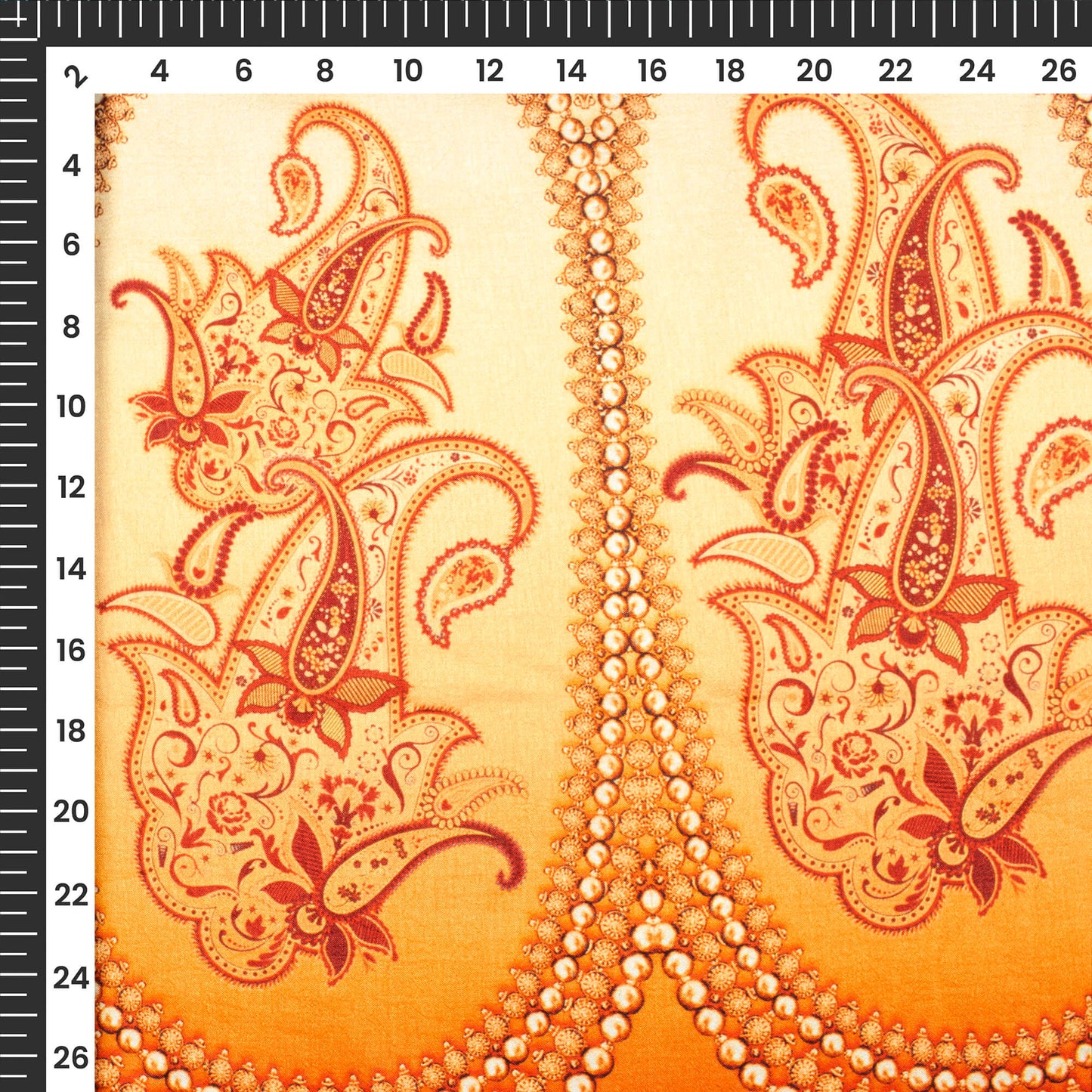 Orange and Green Paisley Printed Kali Set With Unstitched Blouse