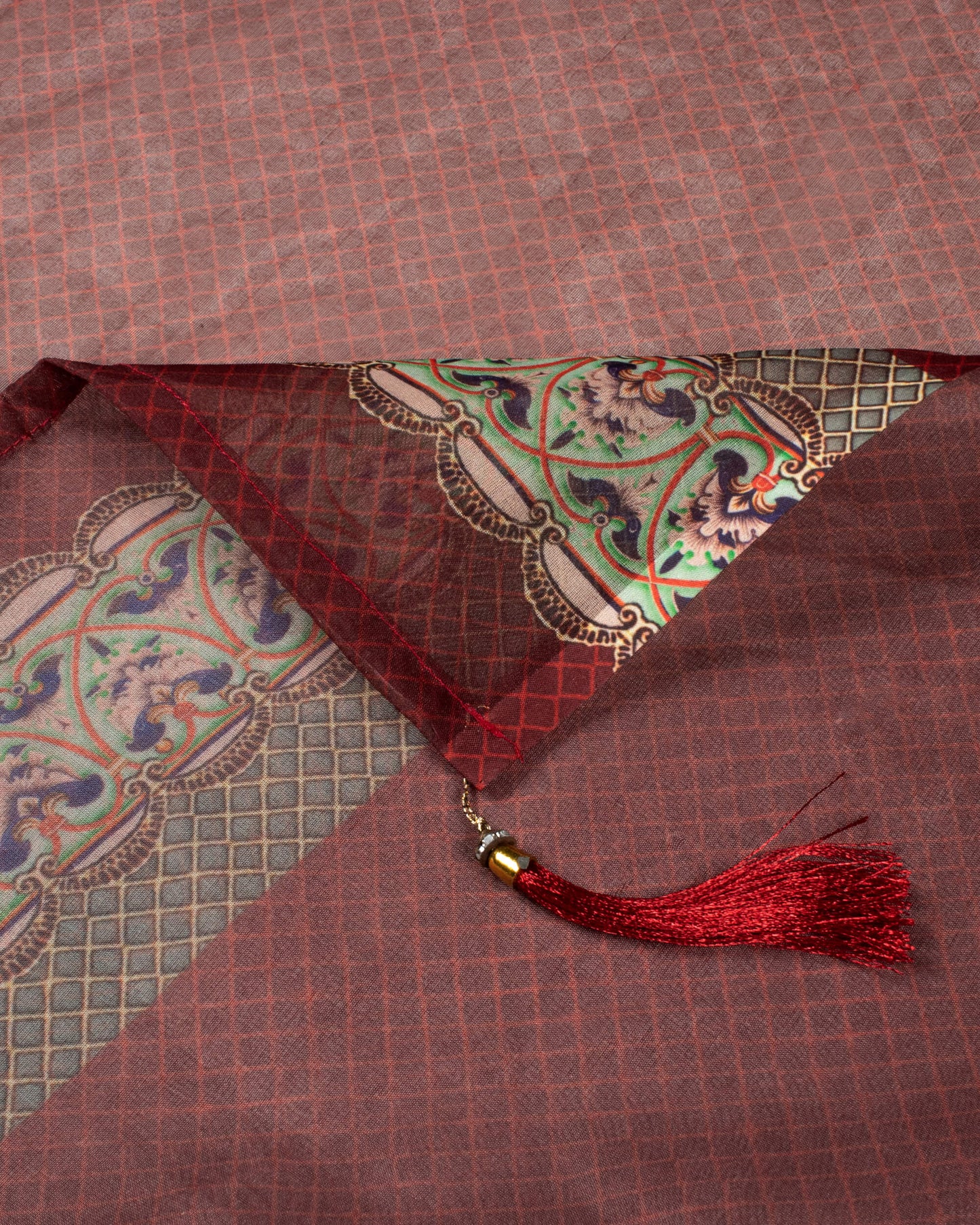 Orange and Green Paisley Printed Kali Set With Unstitched Blouse