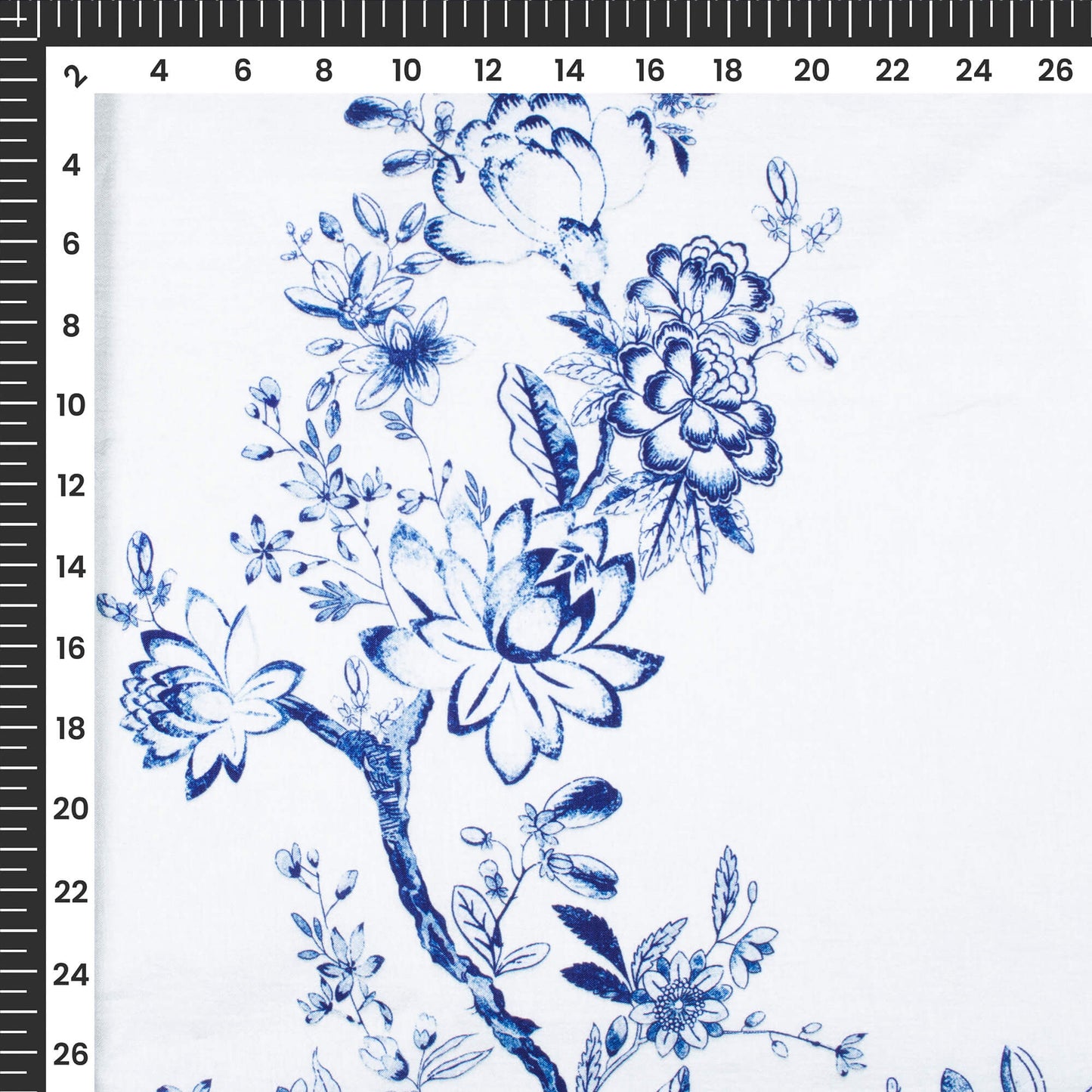 Navy Blue Floral Printed Kali Set With Unstitched Blouse