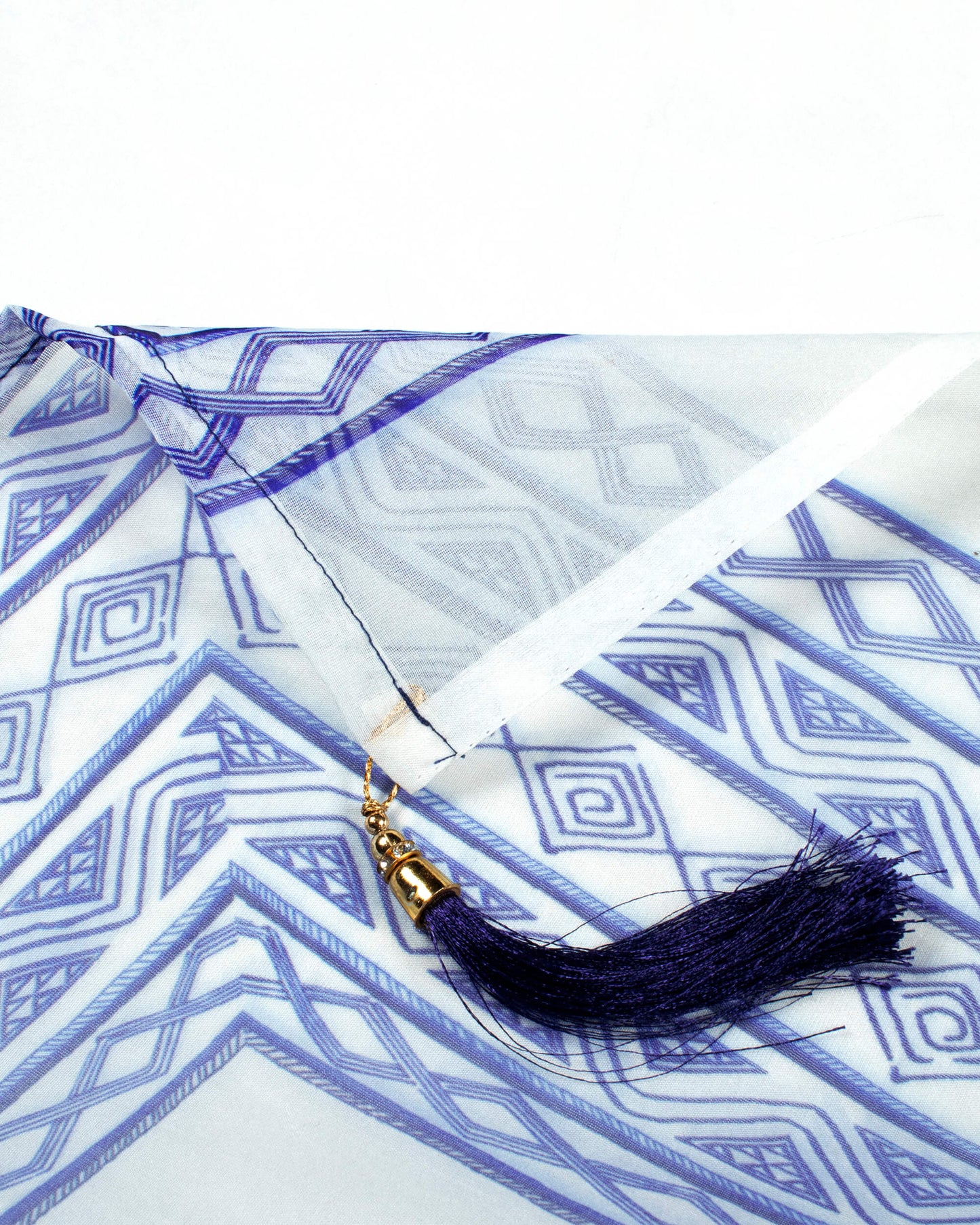 Navy Blue Floral Printed Kali Set With Unstitched Blouse
