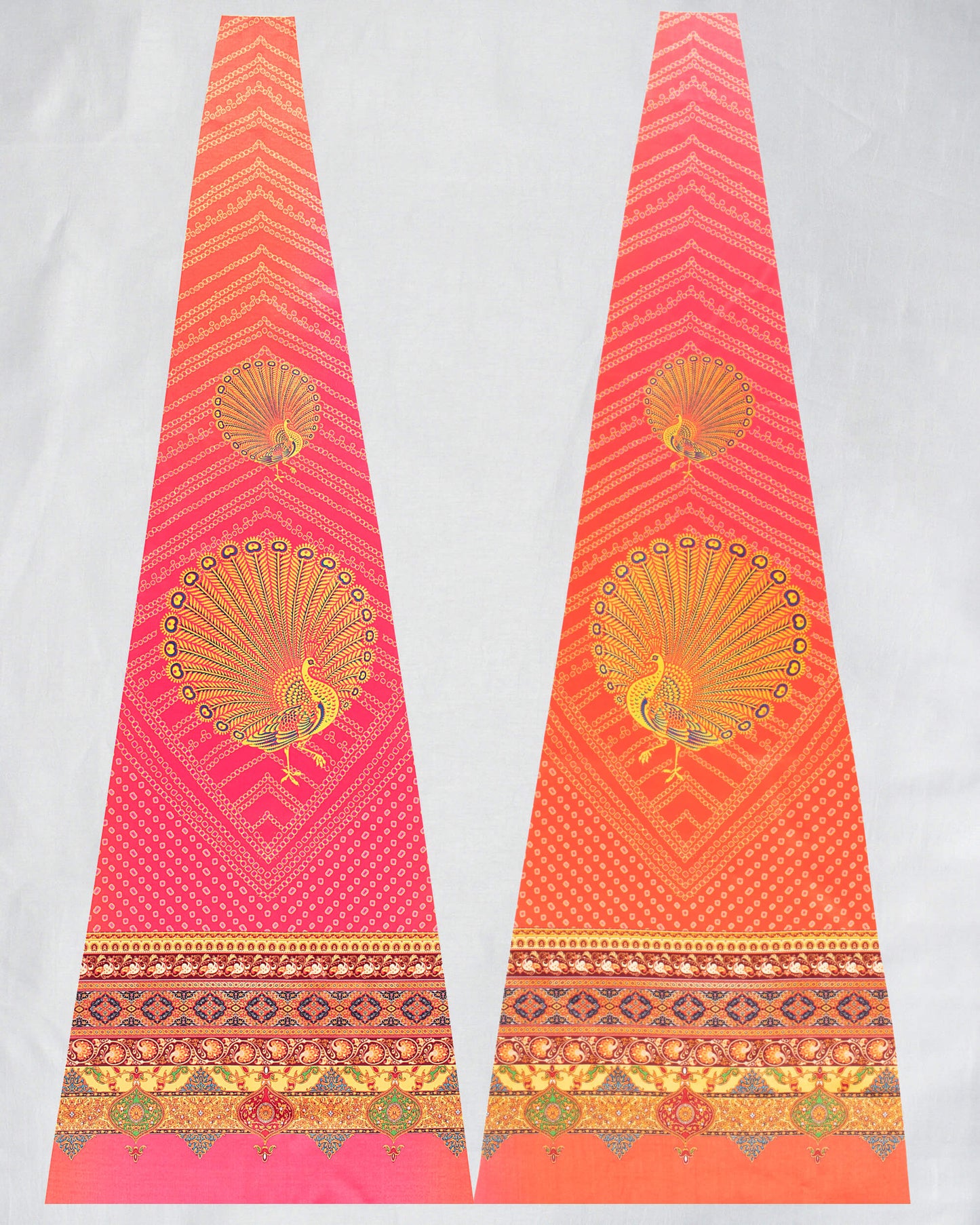 Red And Off White Traditional Kali Set With Unstitched Blouse