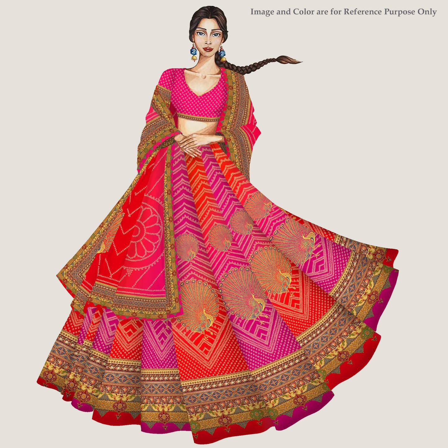 Red And Off White Traditional Kali Set With Unstitched Blouse