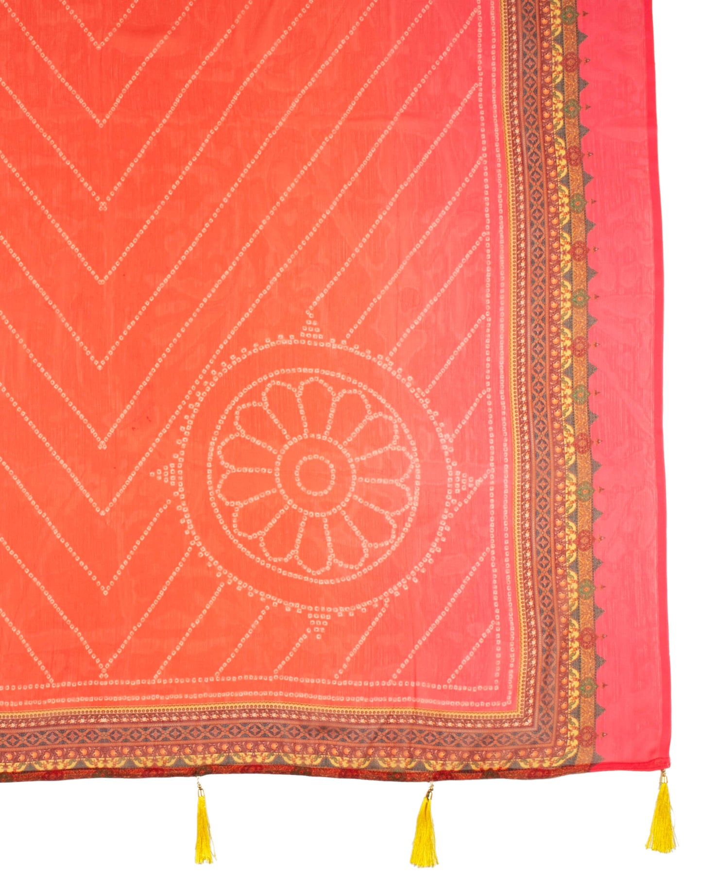 Red And Off White Traditional Kali Set With Unstitched Blouse