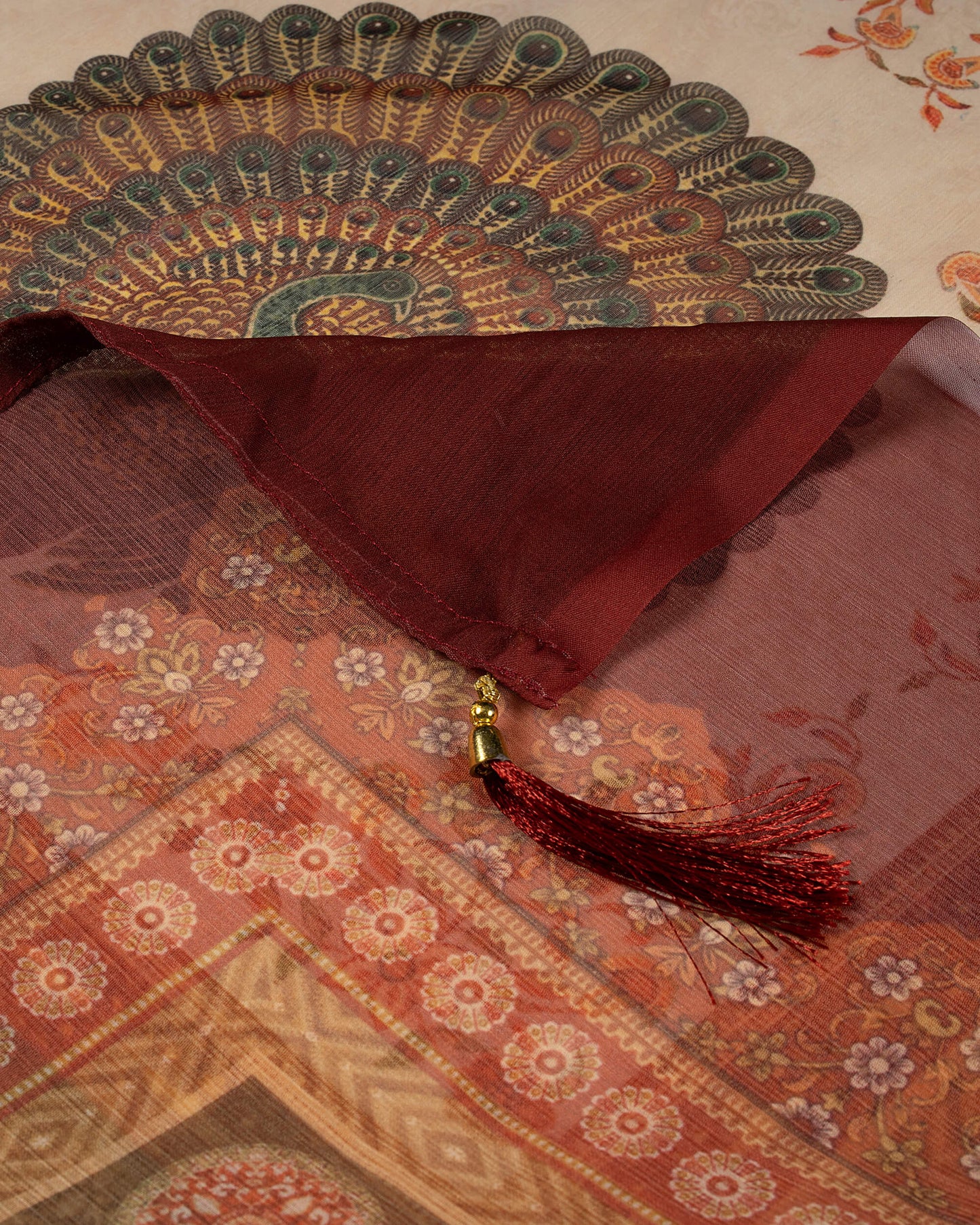 Pink And Red Traditional Kali Set With Unstitched Blouse