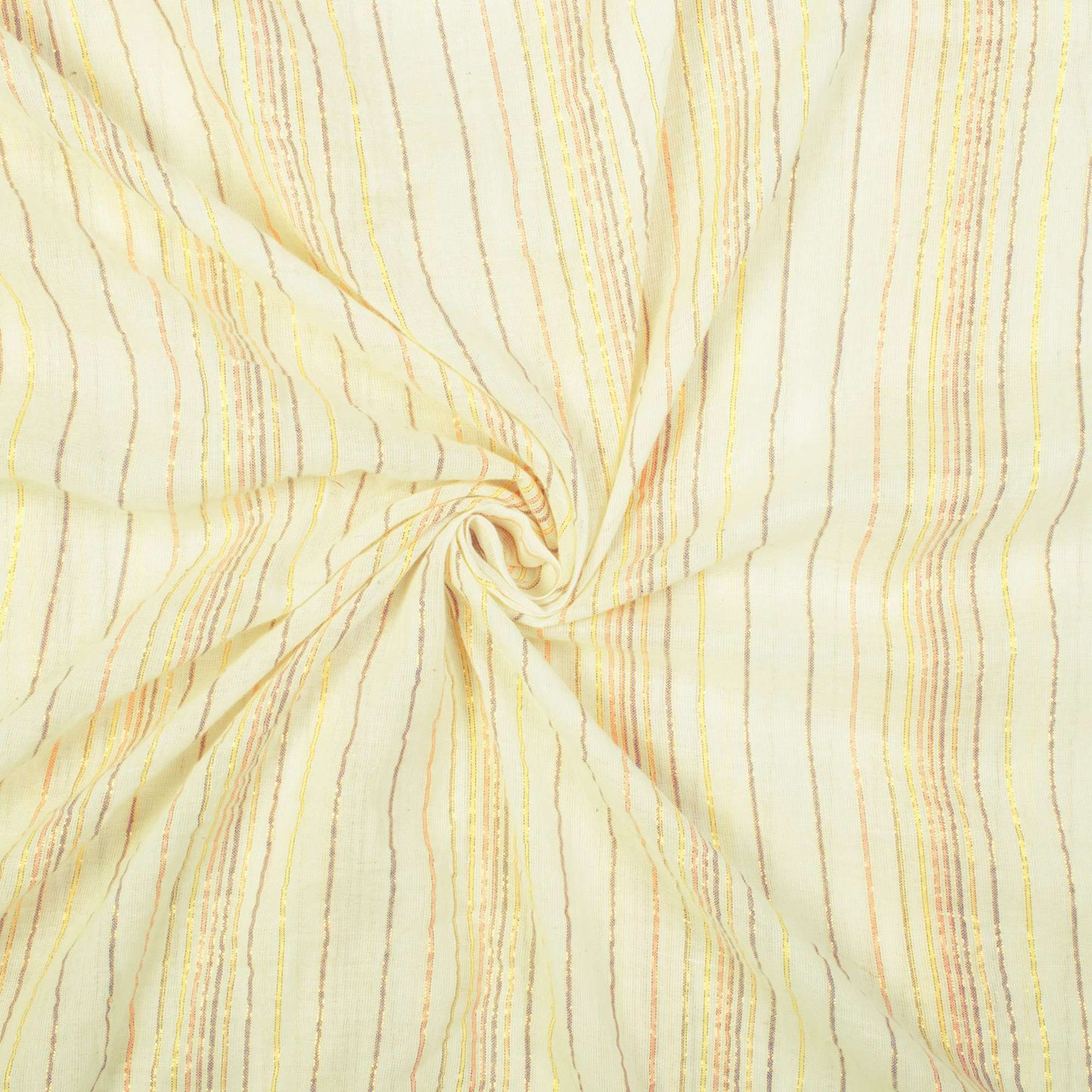 Off White And Purple Stripes Pattern Lurex Mulmul Fabric - Fabcurate