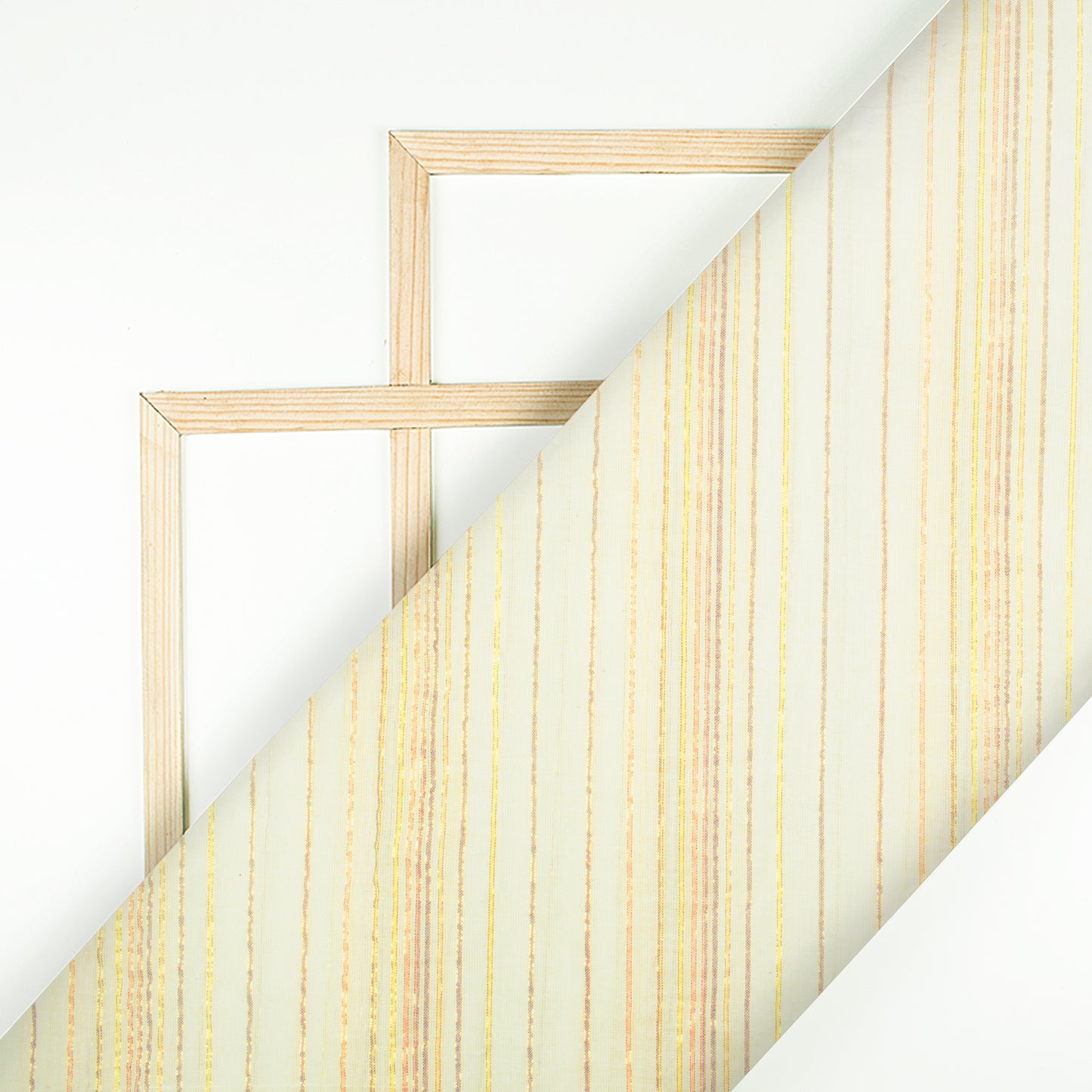 Off White And Purple Stripes Pattern Lurex Mulmul Fabric - Fabcurate