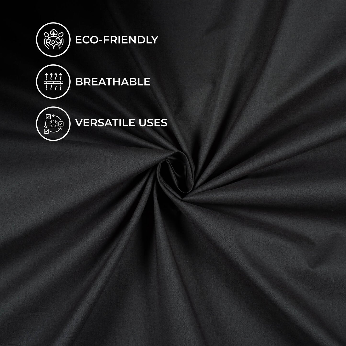 Jet Black Plain Cotton Cambric Fabric