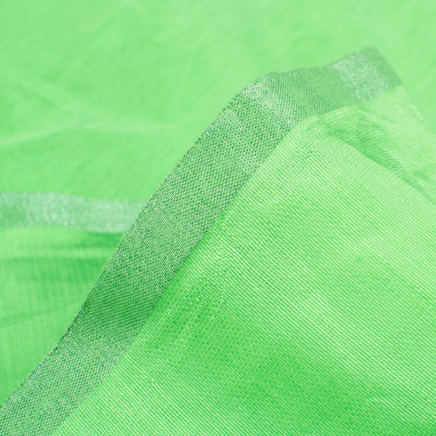 Pastel Green Plain With Silver Zari Border Modal Chanderi Fabric - Fabcurate