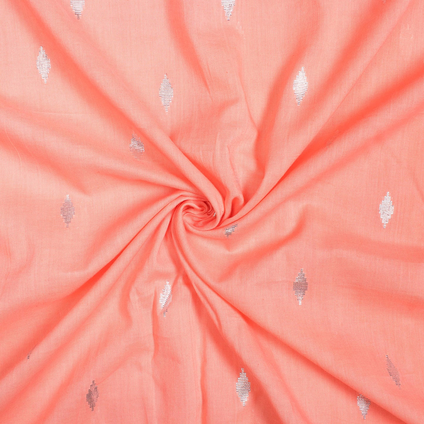 Salmon Peach And Silver Booti Pattern Plain Cotton Lurex Fabric