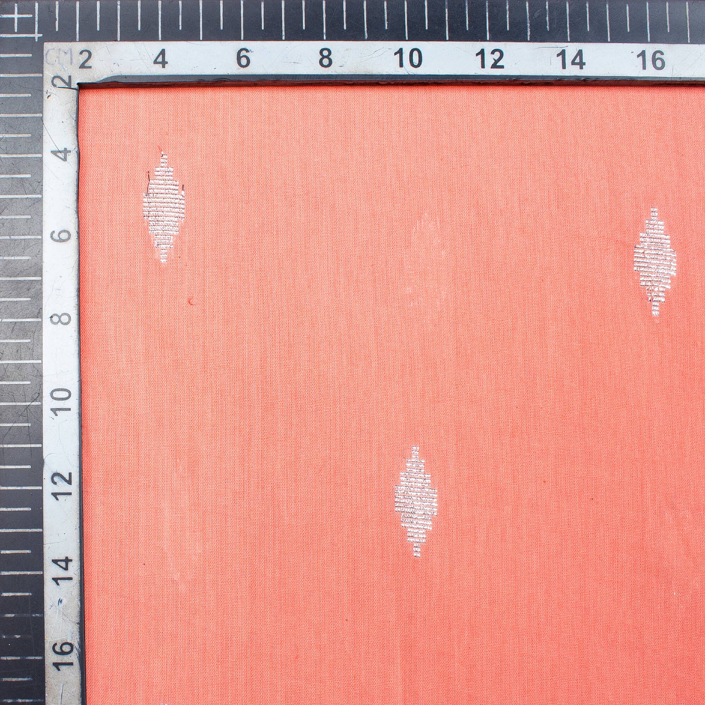 Salmon Peach And Silver Booti Pattern Plain Cotton Lurex Fabric