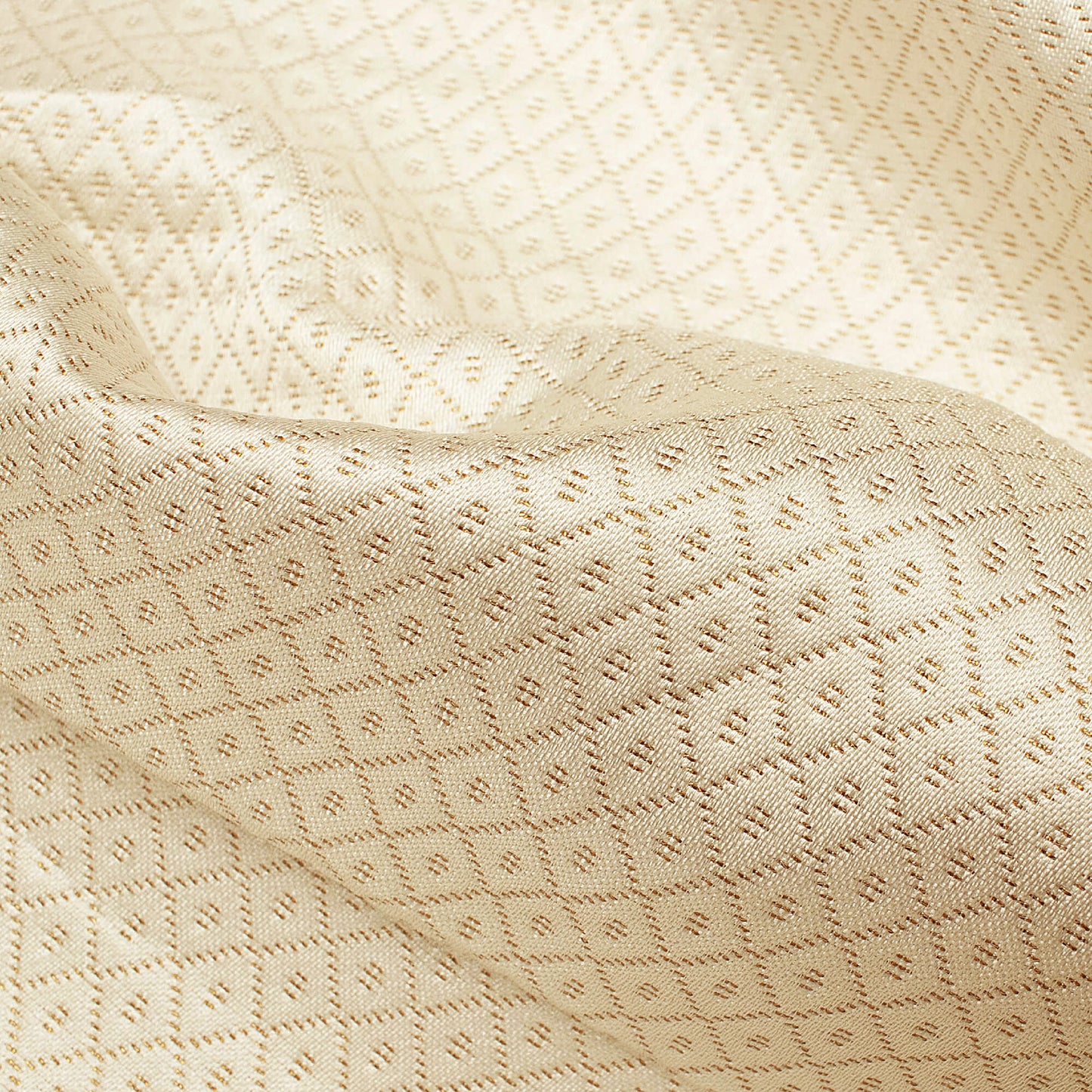 Ivory White Checks Pattern Plain Zari Jacquard Fabric (Width 58 Inches)