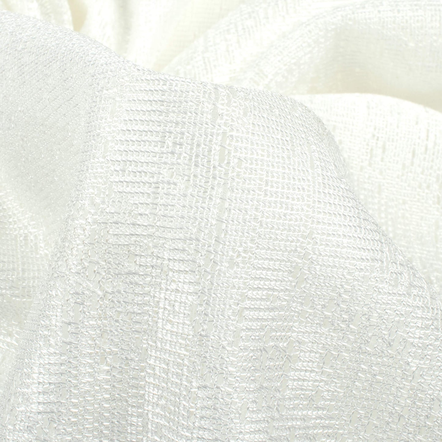 White Abstract Pattern Plain Raschel Net Fabric (Width 58 Inches)